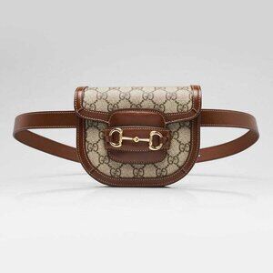 Gucci Beige GG Supreme Coated Canvas Horsebit 1955 Belt Bag Size 100